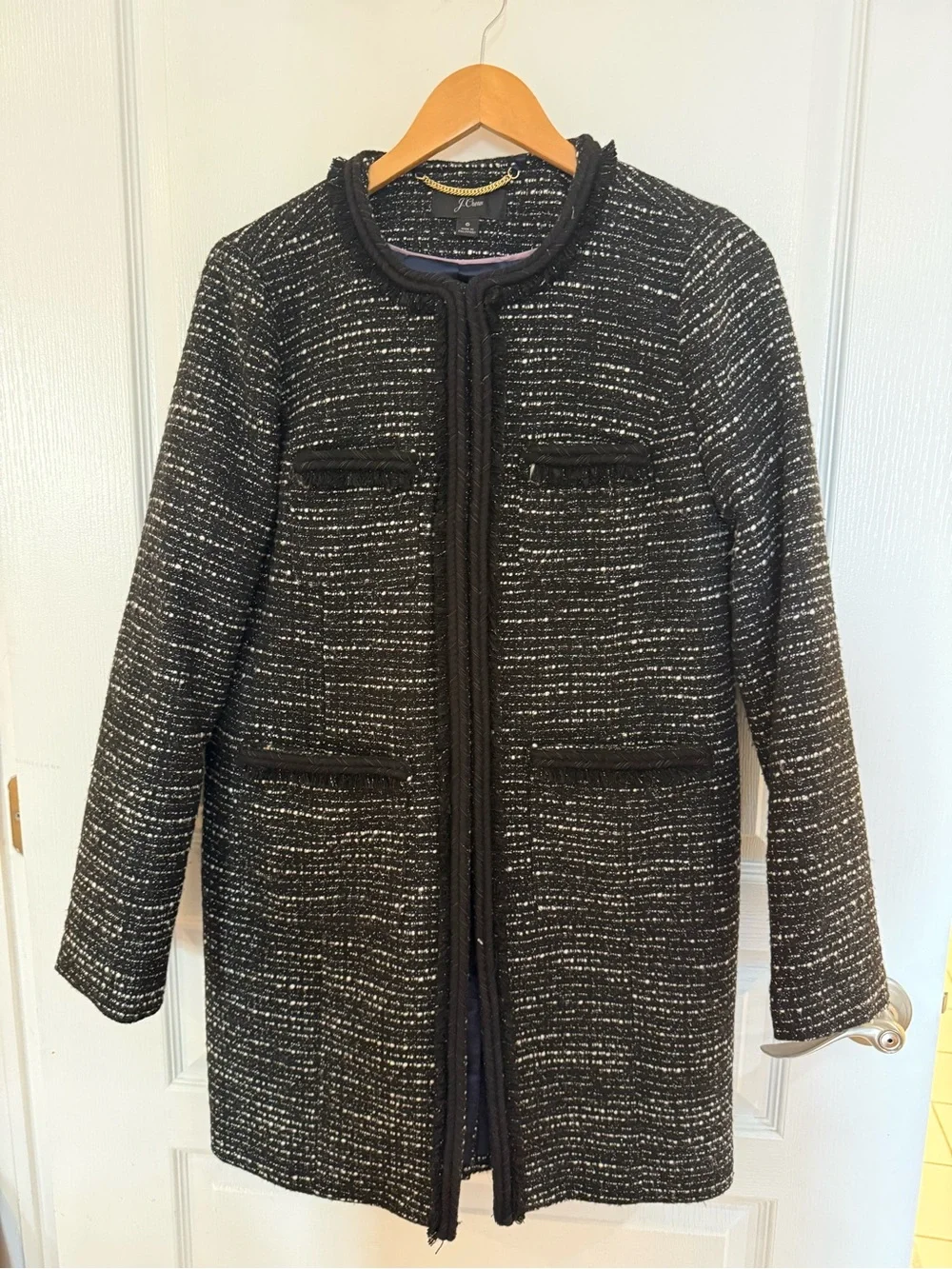 J. Crew Black Tweed Collarless Pea Coat